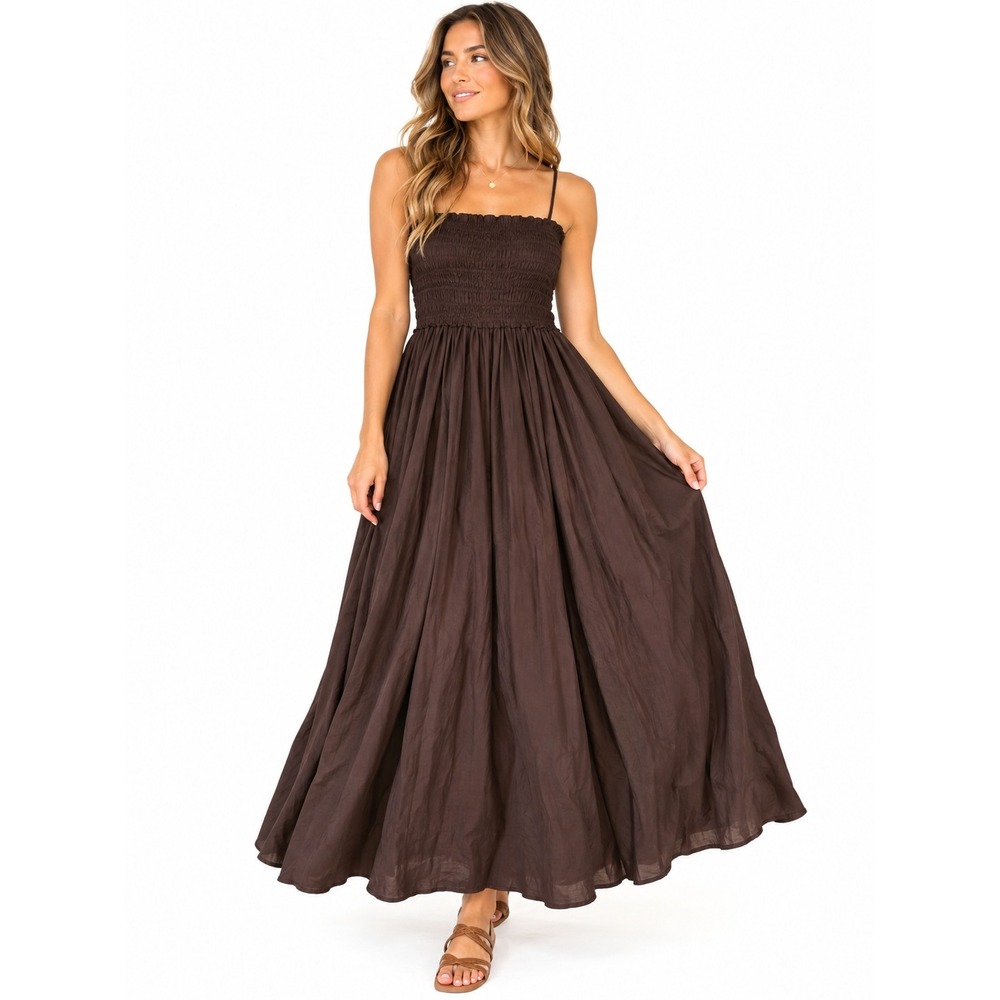 J.Crew Smocked Maxi Dress Brown Adjustable Straps Womens Small NWT
